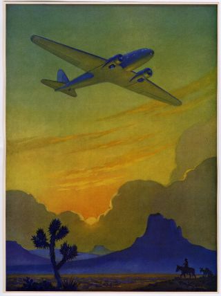 1930s Ruehl Heckman Racing The Sun Western Art Deco Aviation Age Print Very Fine