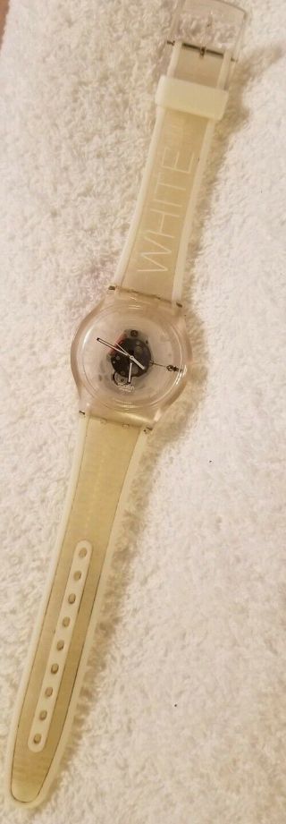 Vintage Swatch Swiss Watch Clear White Ag 2005 Clear Skeleton Quartz