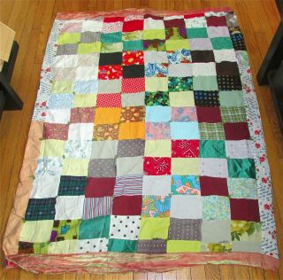 Vintage Handmade Crazy Quilt Throw 46 X 60 " Hand Stitched Boho For Repair Or Use