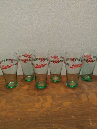 Vintage Coca Cola Christmas Holly Bells 12oz Glasses Set Of 6