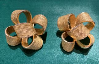 Vintage Signed Kenneth Lane Gold Tone Clip Bow Earrings