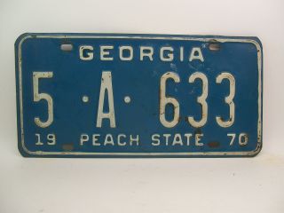 Vintage 1970 Georgia Peach State Automobile License Plate Tag 5 A 633 Bibb Co