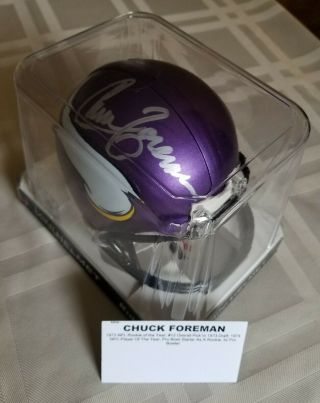 Chuck Foreman Signed Auto Autograph Minnesota Vikings Mini Helmet Riddell,