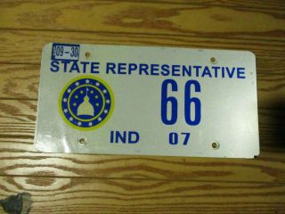 2007 Indiana State Representative License Plate Low Number 66