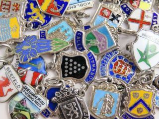 Vintage Sterling Silver Enamel Travel Shield Charms Alphabetical Updated
