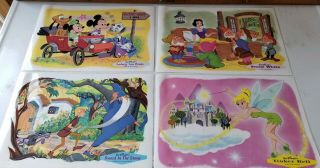 Set Of 4 Walt Disney Placemats 1961 Vintage Mickey Minnie Tinker Bell Snow White