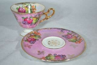 Royal Halsey Iridescent Fruit Tea Cup and Saucer Pink Gold Trimmed Vintage 3