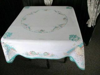 Vintage Tablecloth Crinoline Ladies & Flowers - 50 " Sq.