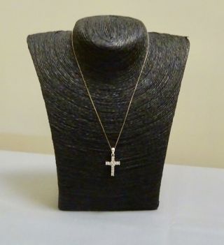 Vintage Costume Jewellery - Signed 925 Silver Cross Pendant And Chain