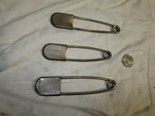 3 Vintage Large Industrial Safety Pins Solid Head