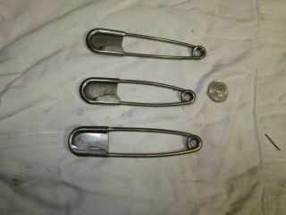3 Vintage Large Industrial Safety Pins Solid Head 2