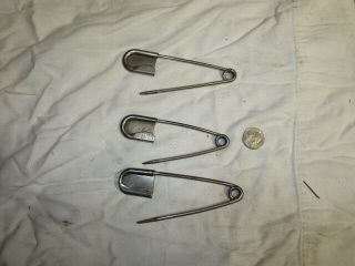 3 Vintage Large Industrial Safety Pins Solid Head 3