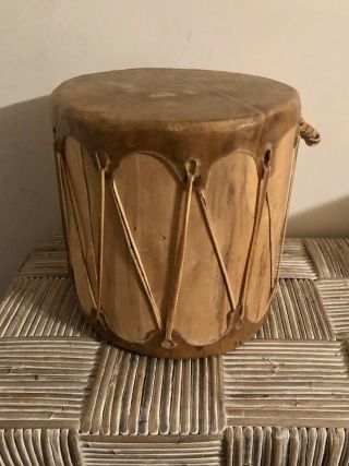 Vintage Native North American Double - Sided Handmade Animal Raw Hide Drum Tom Tom