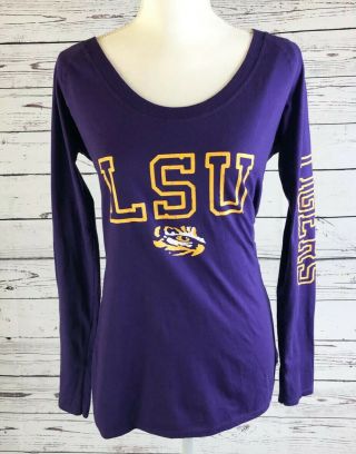 Women’s Lsu Tigers Long Sleeve Shirt Top Semifitted Scoop Neck Size M Euc Ncaa