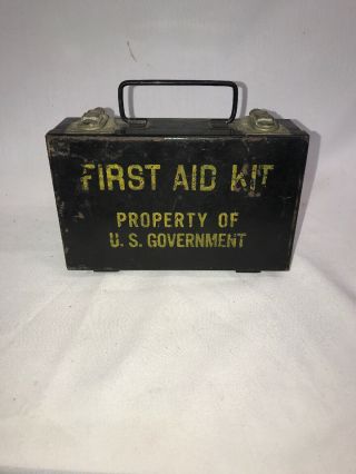Vintage Metal First Aid Kit Property Of U.  S.  Government