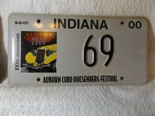 Vintage State Of Indiana - - 2000 Auburn - Cord - Duesenberg License Plate 69 - -
