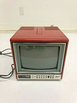Vintage Zenith 9 " Portable Television Cherry Red Tv D0920d Gaming Cube Retro