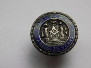 Vintage Silver & Enamel Grand Lodge Of Ohio A Mason 25 Years Masonic Badge