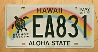 Hawaii Rainbow Graphic Bishop Museum Turtle License Plate " Ea 831 " Hi Aloha