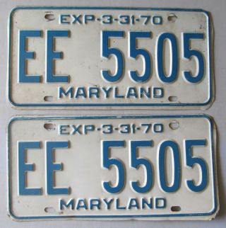 Maryland 1970 License Plate Pair - Quality Ee 5505