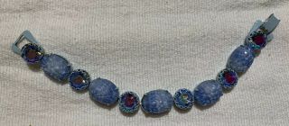 Vintage 1950’s Light Blue Weiss Rhinestone/glass Bracelet And Earring Set