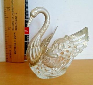 Vintage Silver Plated And Crystal Glass Swan Salt Cellars Italy