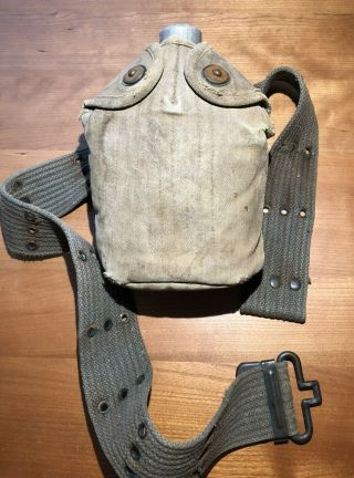Vintage 1918 World War 1 Canteen With Cover,  Belt And Metal Screw Top