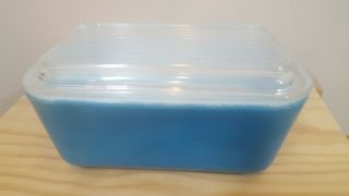 Vintage Pyrex Primary Colors Blue Refrigerator Dish 502 - B 1 1/2 Pint Ribbed Lid