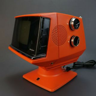 Vintage Sharp 1970s Model 3s - 111r Orange Portable Electric - Battery Small Tv