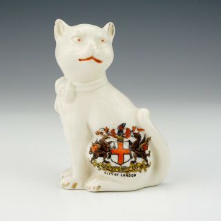 Vintage Crested China - Seated Cat Figure - City Of London Crest