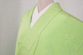 Vintage Silk Wedding Kimono:158cm Tall Iromuji Light Green Bamboo Bush@ke26