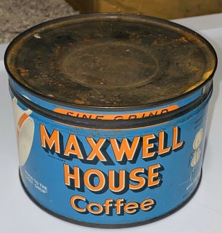 Maxwell House Vintage Coffee 1 Lb.  Tin Can Exc.  Colors Graphics Old Display
