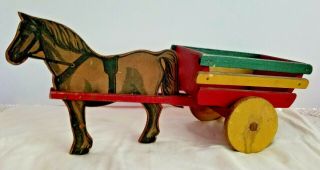 Vintage Wooden 19 Inch Horse And Cart From The 1930 