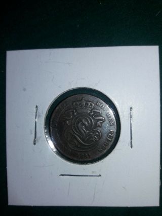 1861 Coin Leopold Premier Roi Des Belges Belgium 2 Cents Piece Antique Old Vtg.