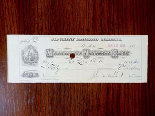 1885 Old Colony Railroad Company Check From Merchants National Bank,  Boston