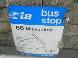 Vintage Metal Street Sign Double Sided Cta Bus Stop Chicago Logan Square