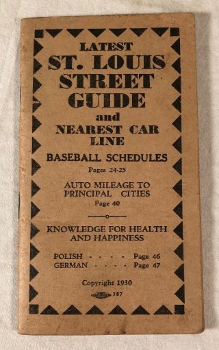 Vintage 1931 St Louis Cardinals & Browns Mlb Baseball Schedules Street Guide