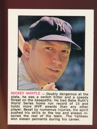 Mickey Mantle Hof Yankees 1970 Hand Cut Card From Vintage Album Blank Back Tphlc