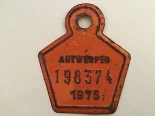 Vintage Metal,  Paint Belgian Bicycle License Plate 1975 Antwerpen.