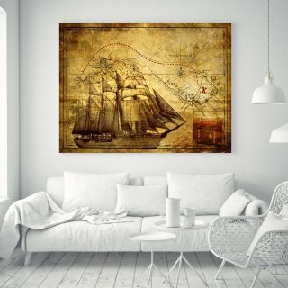 Old Pirate Ship Treasure Map Vintage Silk Canvas Poster Paint Decor 43a 32x24 "