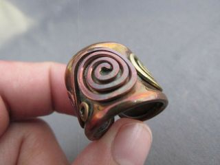 Heavy Vintage Chunky Hammered Tribal Copper Spiral Brass Wide Wrap Band Ring