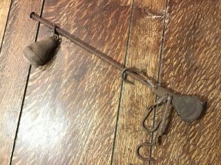 Antique Vintage Cast Iron Hanging Scale Balance Beam Arm 3 Hooks Counter Weight
