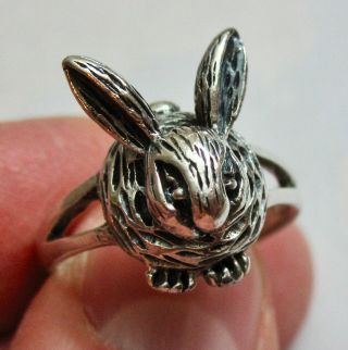 Vintage Sterling Silver Bunny Rabbit Ring Size 7.  5