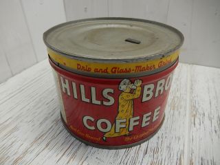 Vintage 1/2 LB.  Hills Bros.  Coffee Tin Can w/lid Copyright 1936 2