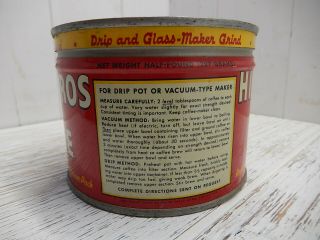 Vintage 1/2 LB.  Hills Bros.  Coffee Tin Can w/lid Copyright 1936 3