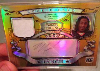 Marshawn Lynch Gold 2007 Bowman Sterling Rookie Auto Patch Jersey Rc /100 Rare