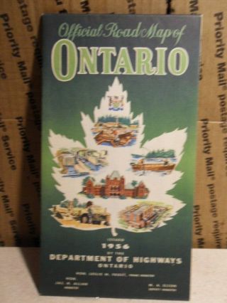 Ontario Canada Official Automobile Highway Road Map 1956 Vintage Travel