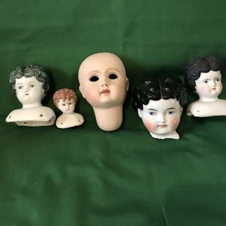 5 Doll Heads,  Vintage & Contemporary,  Porcelain,  For Doll Making And Crafts