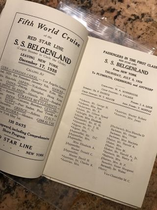 1928 Red Star Line SS Belgenland Class Passenger List - York - July 5,  1928 3