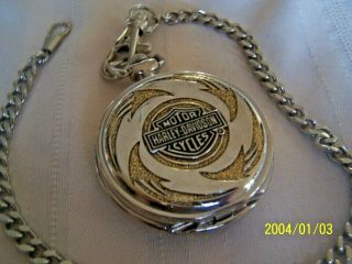 Franklin Harley Davidson Motorcycle Pocket Watch W/ Chain Silver Gold